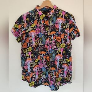 Nooworks Joyce Button Down Top Magical Mushroom Print L